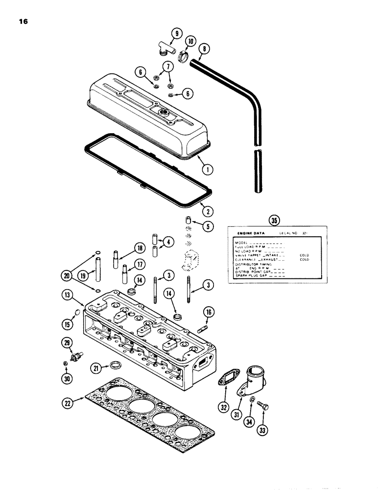 Схема запчастей Case 1835 - (016) - CYLINDER HEAD AND COVER, 148B SPARK IGNITION (02) - ENGINE