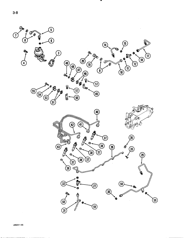 Схема запчастей Case 480E LL - (3-08) - FUEL INJECTION SYSTEM, 4-390 ENGINE (03) - FUEL SYSTEM