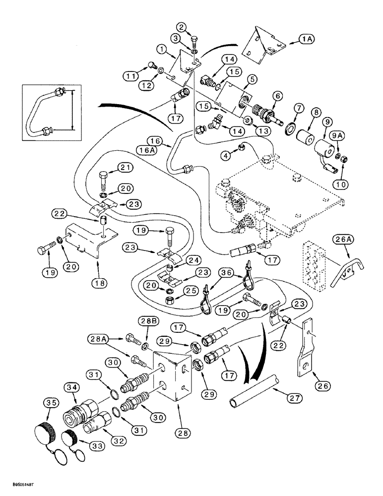 Схема запчастей Case 590SL - (8-062) - BACKHOE AUXILIARY HYDRAULICS, AUXILIARY VALVE TO QUICK DISCONNECT COUPLINGS (08) - HYDRAULICS