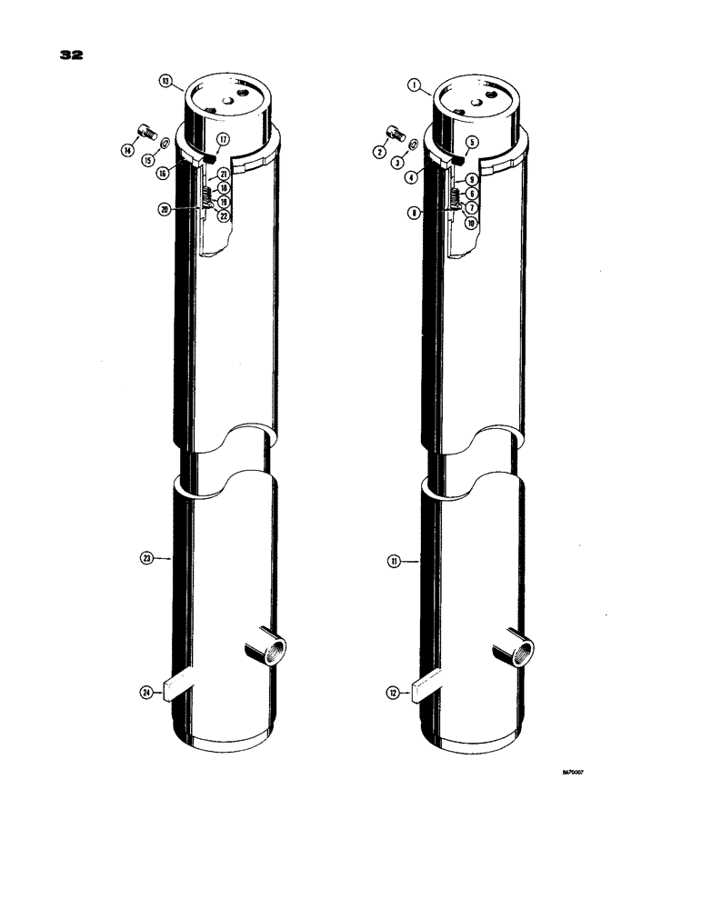 Схема запчастей Case 586 - (32) - D24173 LIFT CYLINDER, MODEL 585 FORK LIFT, D36571 LIFT CYLINDER (35) - HYDRAULIC SYSTEMS