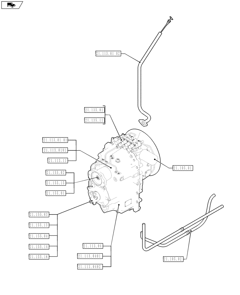 Схема запчастей Case 580SN - (21.000.00[02]) - PICTORIAL INDEX - TRANSMISSION (21) - TRANSMISSION
