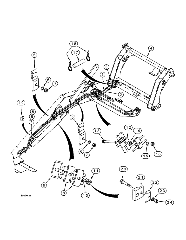 Схема запчастей Case 590SL - (8-68) - LOADER HYDRAULIC TOOL QUICK COUPLER, AT LOADER LIFT FRAME (08) - HYDRAULICS