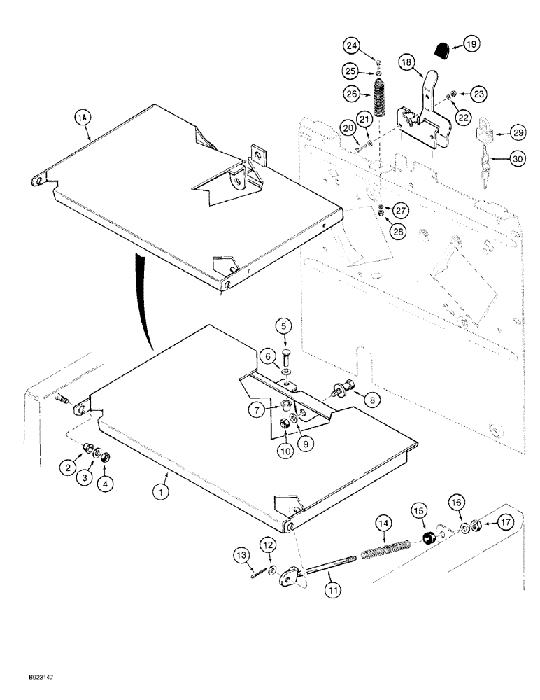 Схема запчастей Case 580SK - (9-092) - UPRIGHT COVER AND HOOD LATCH RELEASE (09) - CHASSIS/ATTACHMENTS