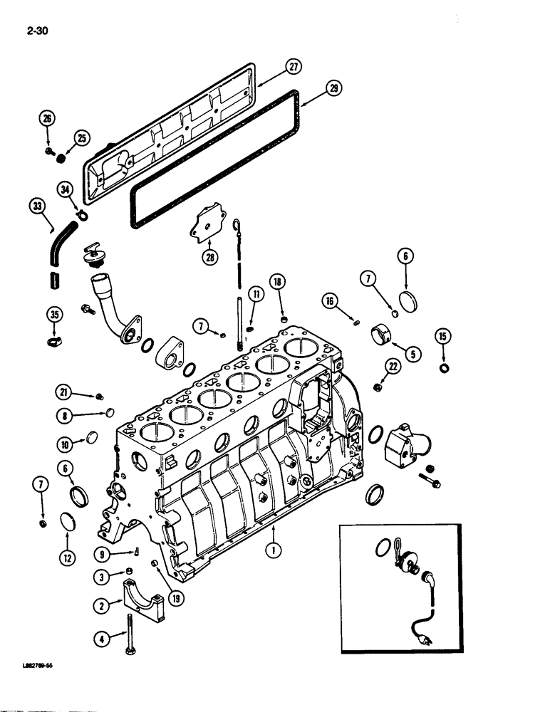 Схема запчастей Case 680L - (2-30) - CYLINDER BLOCK, 6-590 ENGINE, PRIOR TO ENGINE SERIAL NUMBER 44511034 (02) - ENGINE