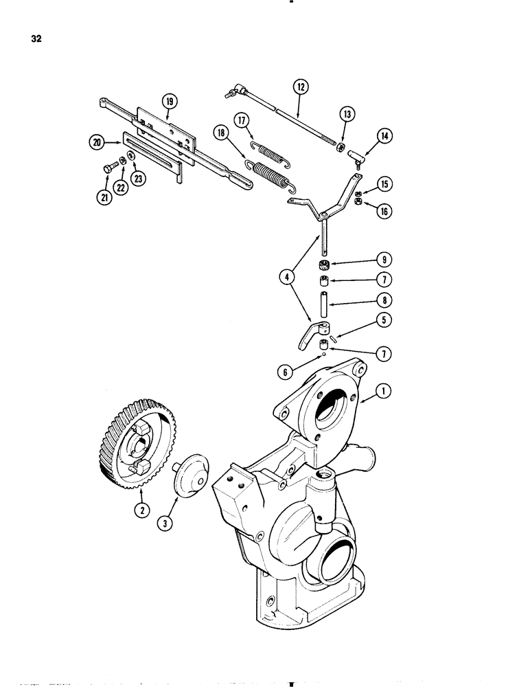 Схема запчастей Case 1845B - (032) - GOVERNOR AND LINKAGE, 159 SPARK IGNITION ENGINE (02) - ENGINE