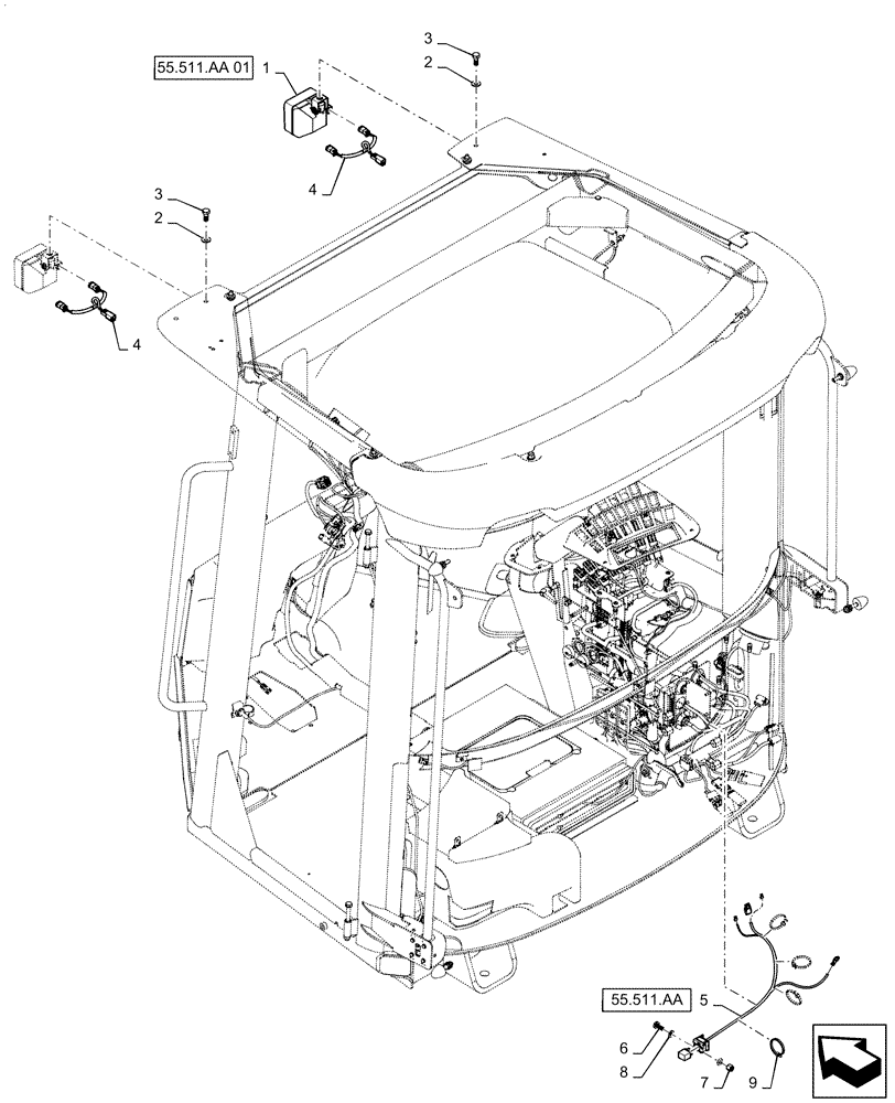 Схема запчастей Case 921F - (55.404.BS) - WORK LIGHT INSTALLATION (55) - ELECTRICAL SYSTEMS