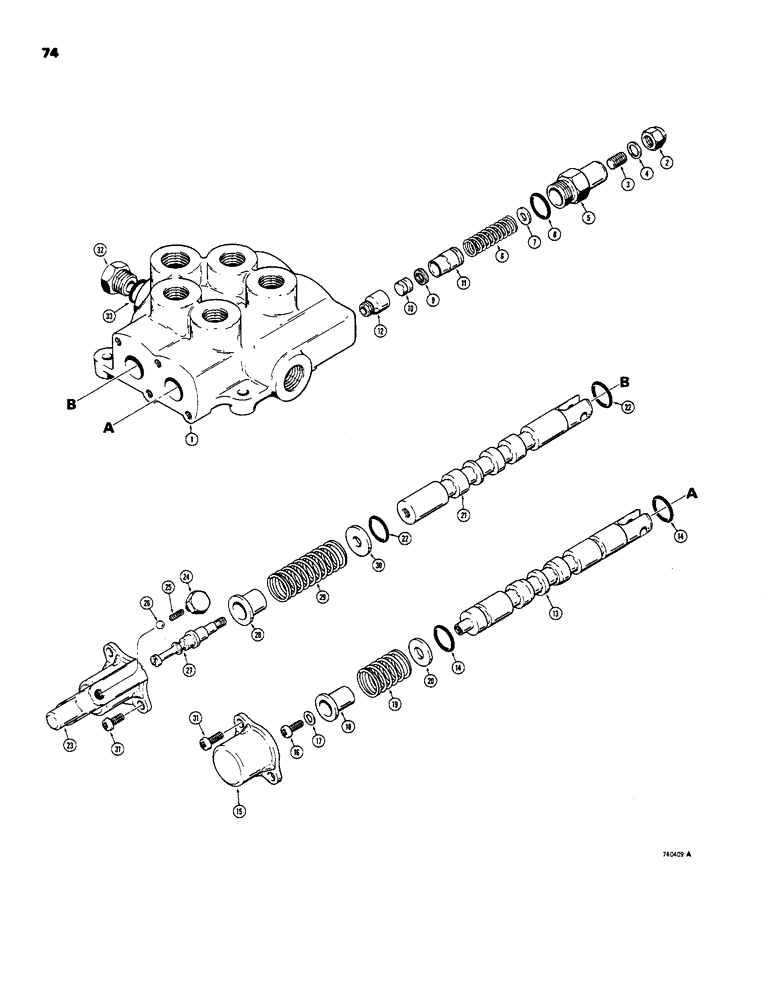 Схема запчастей Case 1816B - (74) - D61409 LOADER CONTROL VALVE, USED BEFORE SERIAL NO. 9839208 (35) - HYDRAULIC SYSTEMS