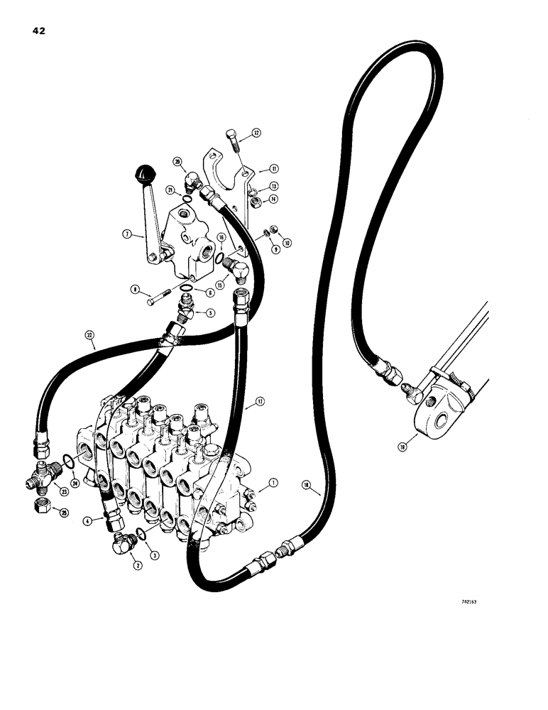 Схема запчастей Case 26B - (042) - BOOM LOCKOUT HYDRAULICS, BACKHOE SERIAL NUMBER 5224733 AND AFTER 