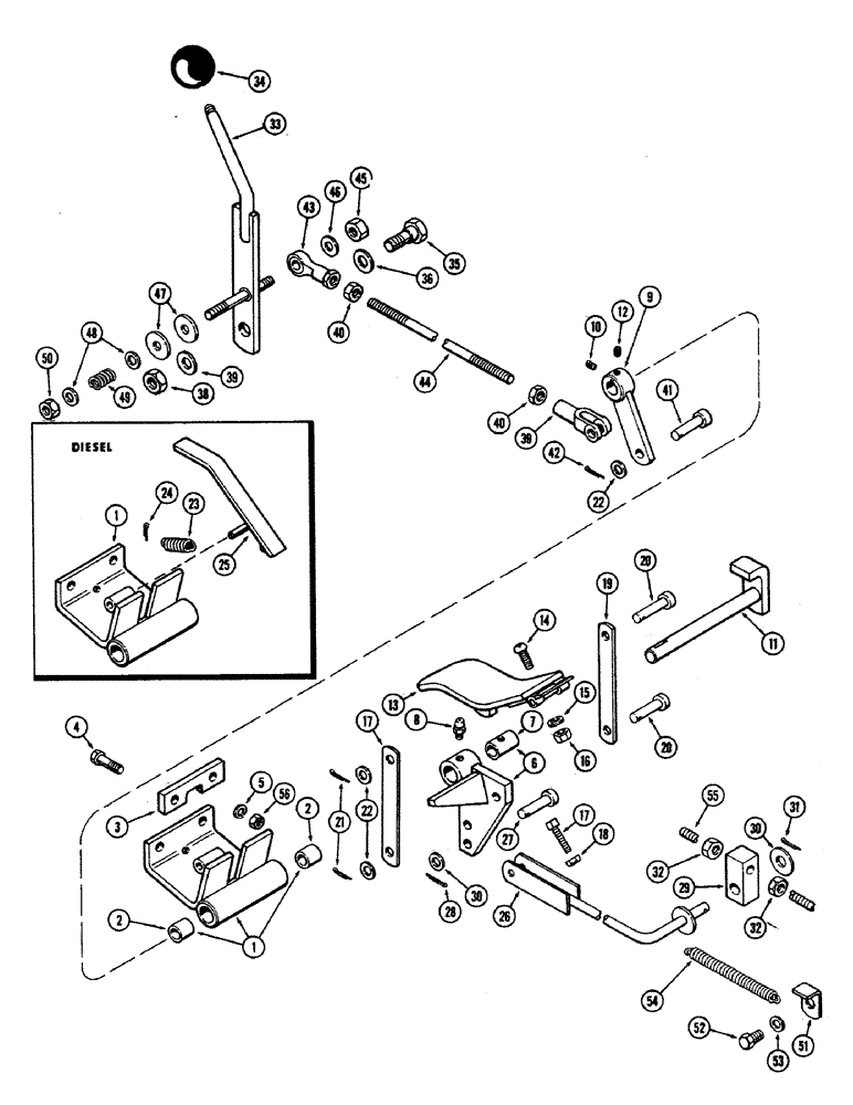 Схема запчастей Case 680CK - (056) - ACCELERATOR LINKAGE AND FUEL SHUT OFF 