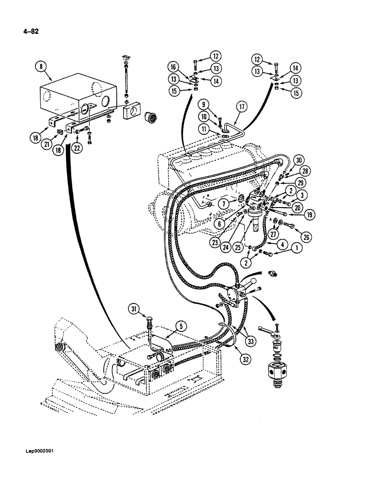 Схема запчастей Case 125B - (4-82) - HEATER AND OIL LINES TO ENGINE, P.I.N. 26806 AND AFTER (04) - ELECTRICAL SYSTEMS