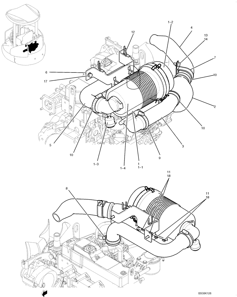 Схема запчастей Case CX50B - (01-009) - CLEANER ASSY, AIR (CANOPY) (PH11P00013F1) (05) - SUPERSTRUCTURE