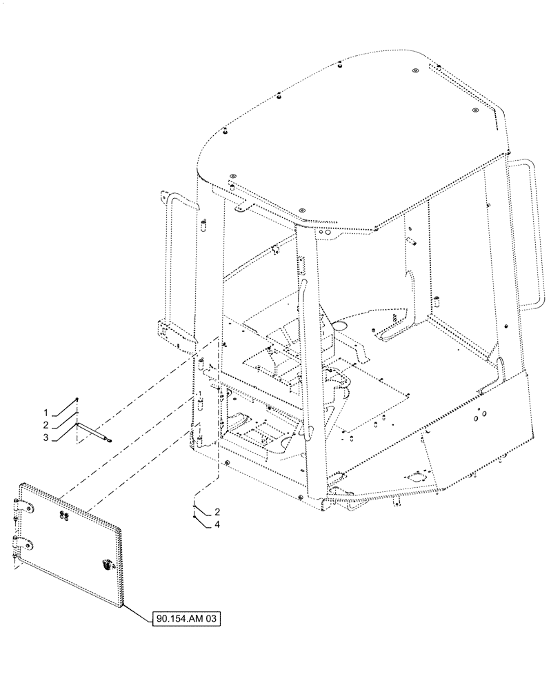 Схема запчастей Case 921F - (90.154.AM[02]) - RIGHT LOWER WINDOW INSTALLATION (90) - PLATFORM, CAB, BODYWORK AND DECALS