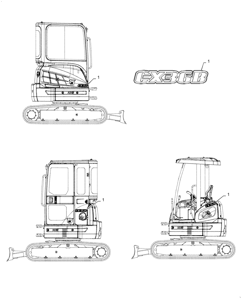 Схема запчастей Case CX36B - (06-016[02]) - NAME PLATE INSTALL (MODEL) - SN PX15-22537 (90) - PLATFORM, CAB, BODYWORK AND DECALS