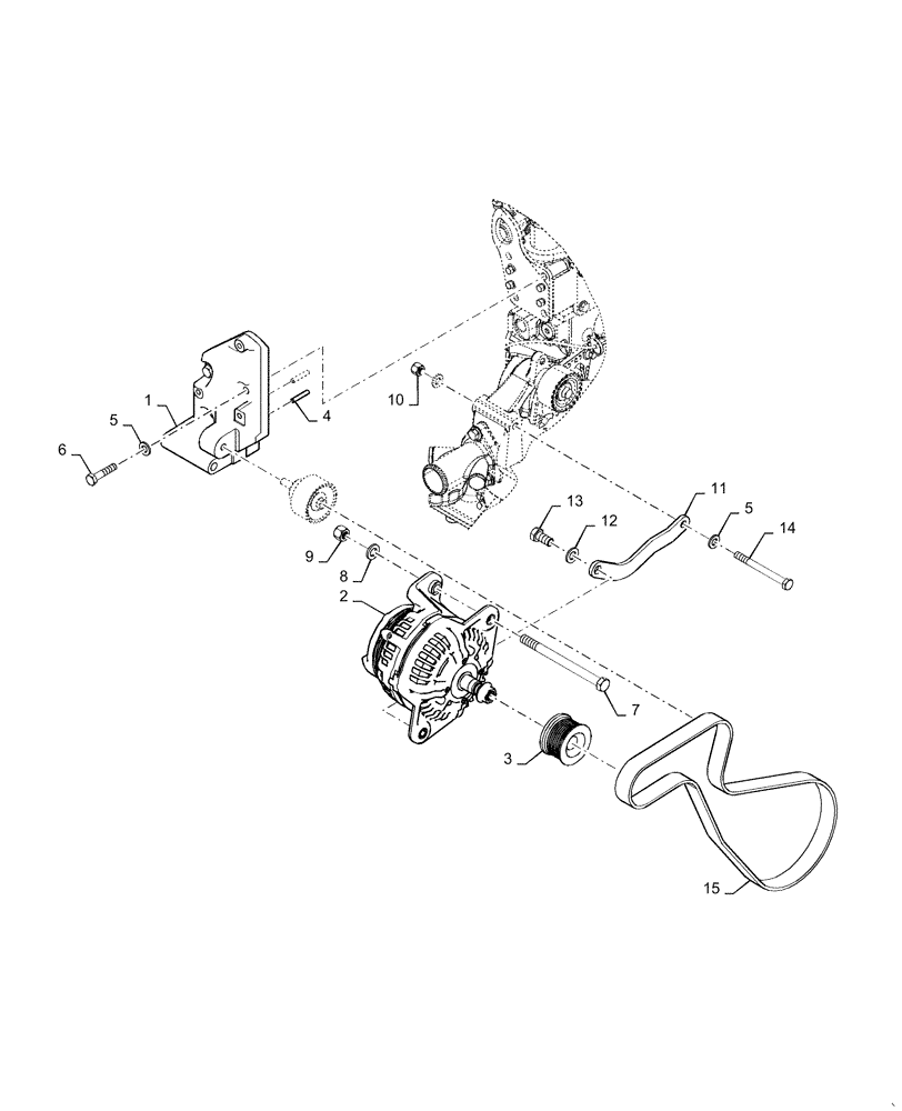 Схема запчастей Case 821F - (55.301.AB) - ALTERNATOR , PULLEY, BELT, INSTALLATION, NO A/C (55) - ELECTRICAL SYSTEMS