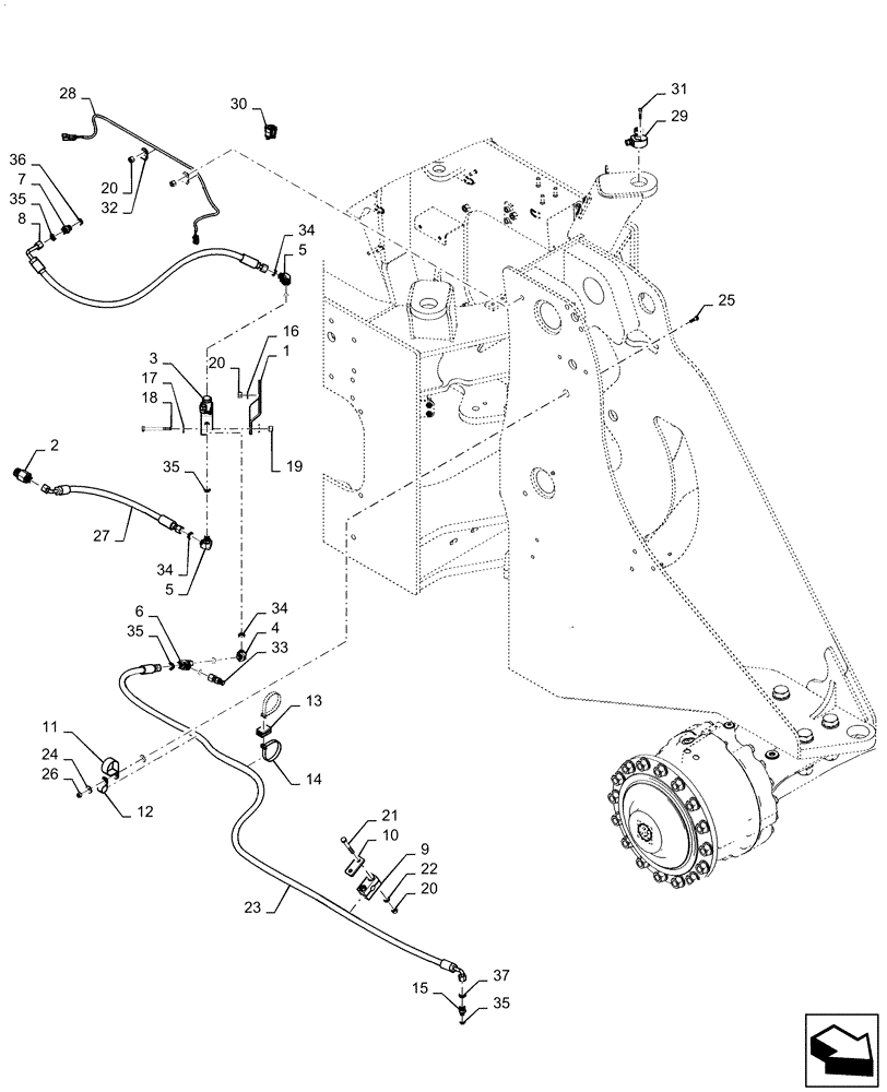 Схема запчастей Case 821F - (27.106.AO) - DIFFERENTIAL AXLE LOCKING LINE (27) - REAR AXLE SYSTEM