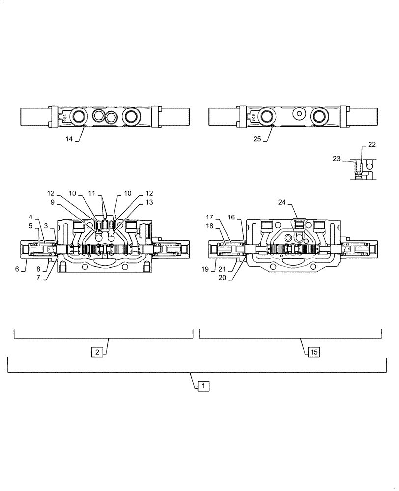 Схема запчастей Case CX55B - (35.310.AA[03]) - CONTROL VALVE SECTION - BUCKET, TRAVEL LEFT (35) - HYDRAULIC SYSTEMS