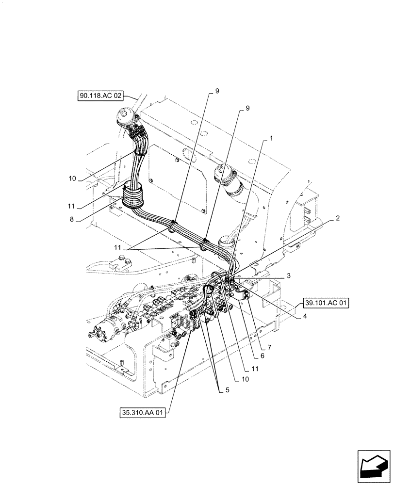 Схема запчастей Case CX55B - (35.355.AD[02]) - CONTROL, LINES, REMOTE (BHL MULTI) (35) - HYDRAULIC SYSTEMS