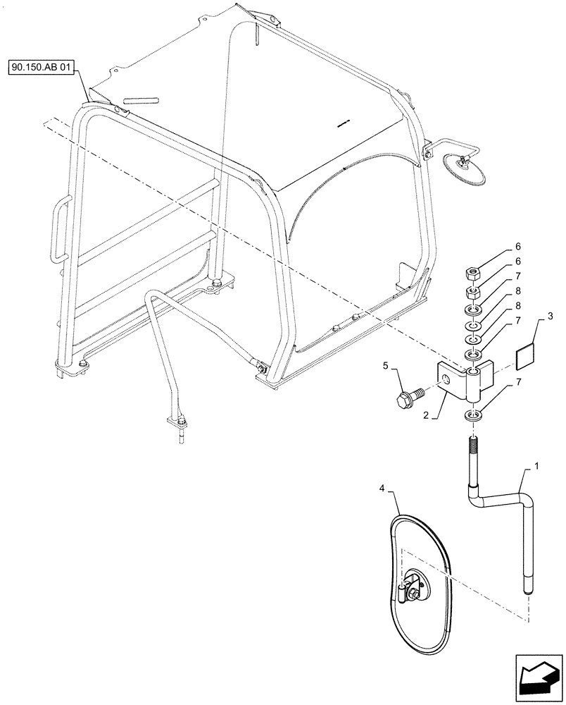 Схема запчастей Case CX55B - (90.118.BM[01]) - REAR VIEW MIRROR, CANOPY (90) - PLATFORM, CAB, BODYWORK AND DECALS