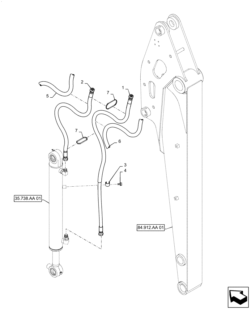 Схема запчастей Case CX55B - (35.737.AE[01]) - HYD. LINE, BUCKET, CYLINDER (1.685M ARM) (35) - HYDRAULIC SYSTEMS