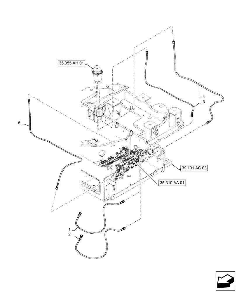 Схема запчастей Case CX55B - (35.355.AD[05]) - CONTROL LINES, REMOTE (ANGLE DOZER), HAND CONTROL HOSES (35) - HYDRAULIC SYSTEMS