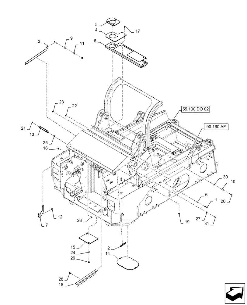 Схема запчастей Case TR270 - (90.100.AG) - ENGINE HOOD, REAR PANEL SUPPORT (90) - PLATFORM, CAB, BODYWORK AND DECALS