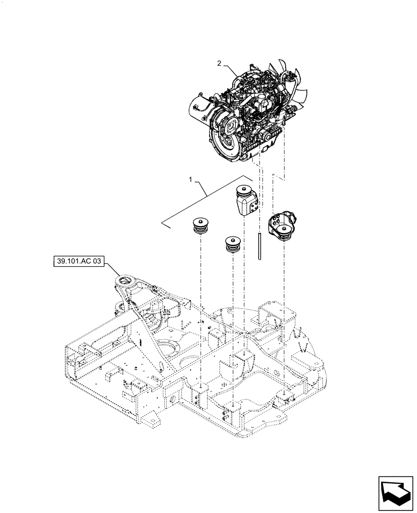 Схема запчастей Case CX55B - (10.001.AK[01]) - ENGINE, MOUNTING, CAB (10) - ENGINE