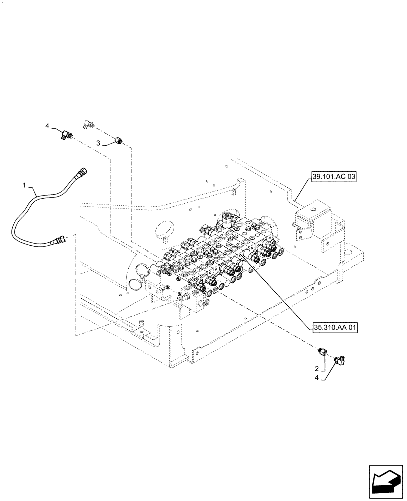 Схема запчастей Case CX55B - (35.100.AB[06]) - CONTROL LINES, MAIN (ANGLE DOZER) (35) - HYDRAULIC SYSTEMS