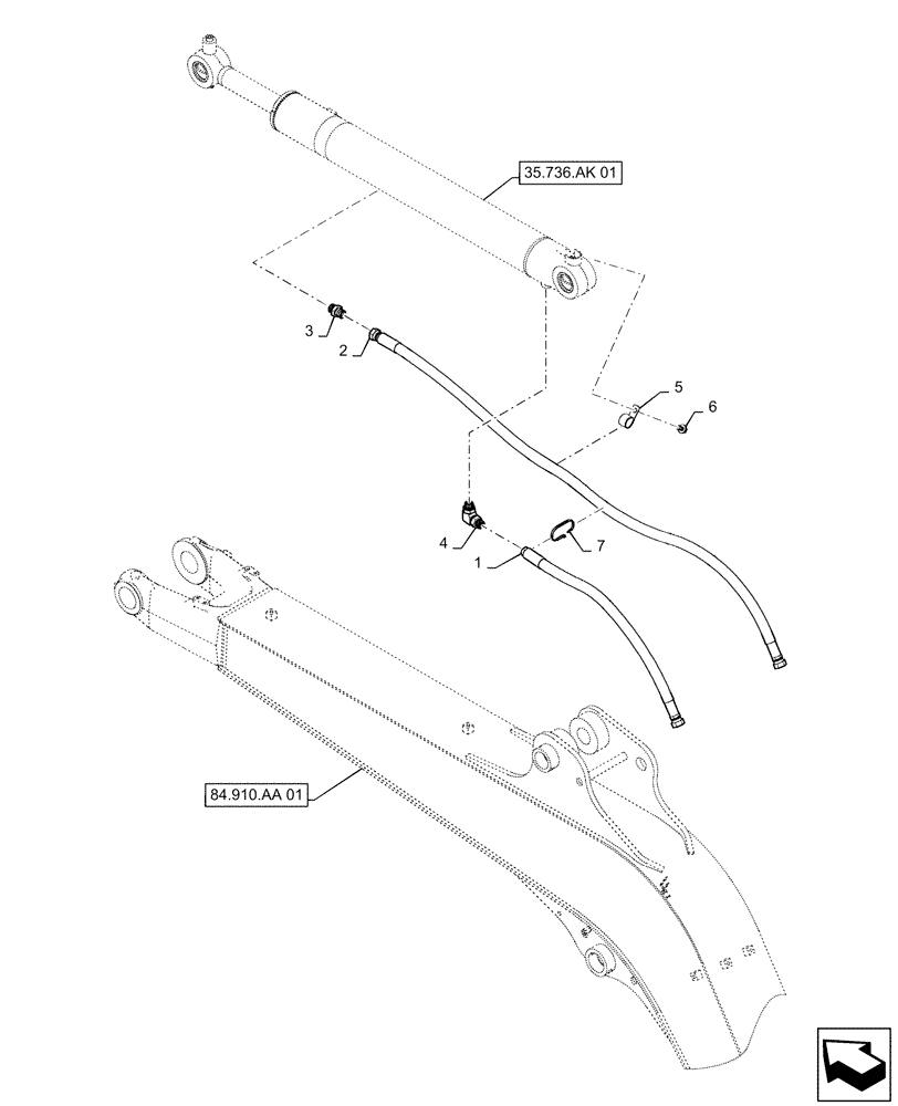 Схема запчастей Case CX55B - (35.736.AA[04]) - HYD. LINE, CYLINDER, ARM (35) - HYDRAULIC SYSTEMS