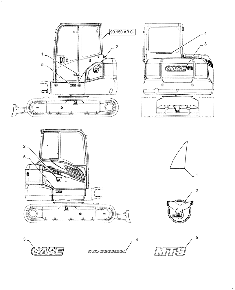 Схема запчастей Case CX55B - (90.108.AB[04]) - NAME PLATE INSTALL - DECALS (90) - PLATFORM, CAB, BODYWORK AND DECALS