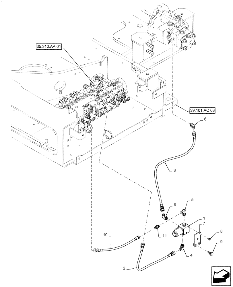 Схема запчастей Case CX55B - (35.322.AW[09]) - CONTROL, LINES, VALVE, CAB (35) - HYDRAULIC SYSTEMS