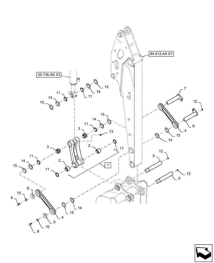 Схема запчастей Case CX55B - (84.912.AA[05]) - ARM GROUP (84) - BOOMS, DIPPERS & BUCKETS