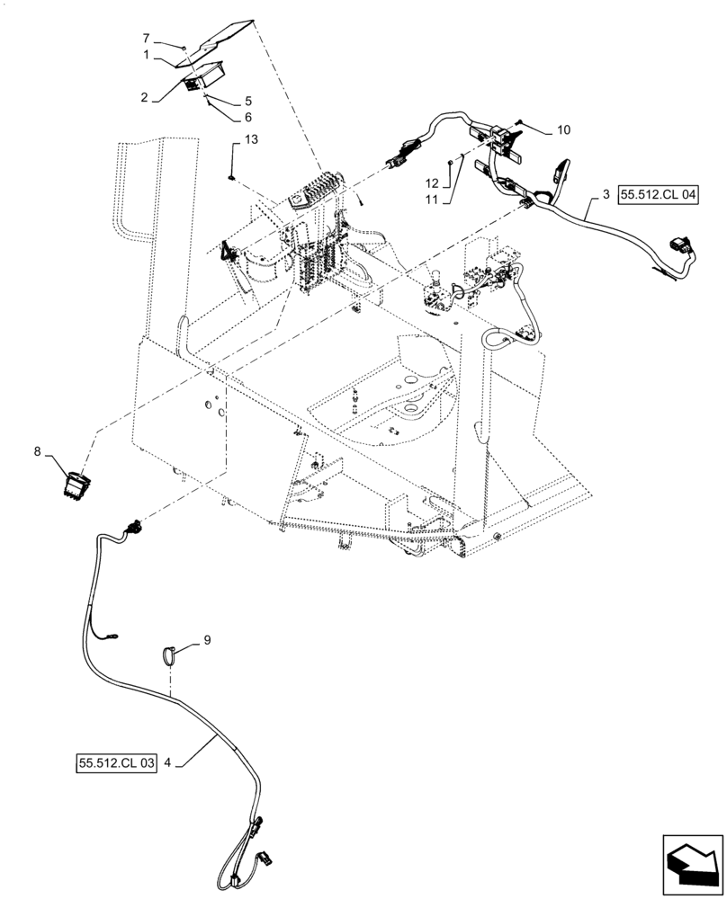 Схема запчастей Case 821F - (55.512.CL[02]) - JOYSTICK STEERING HARNESS INSTALLATION (55) - ELECTRICAL SYSTEMS