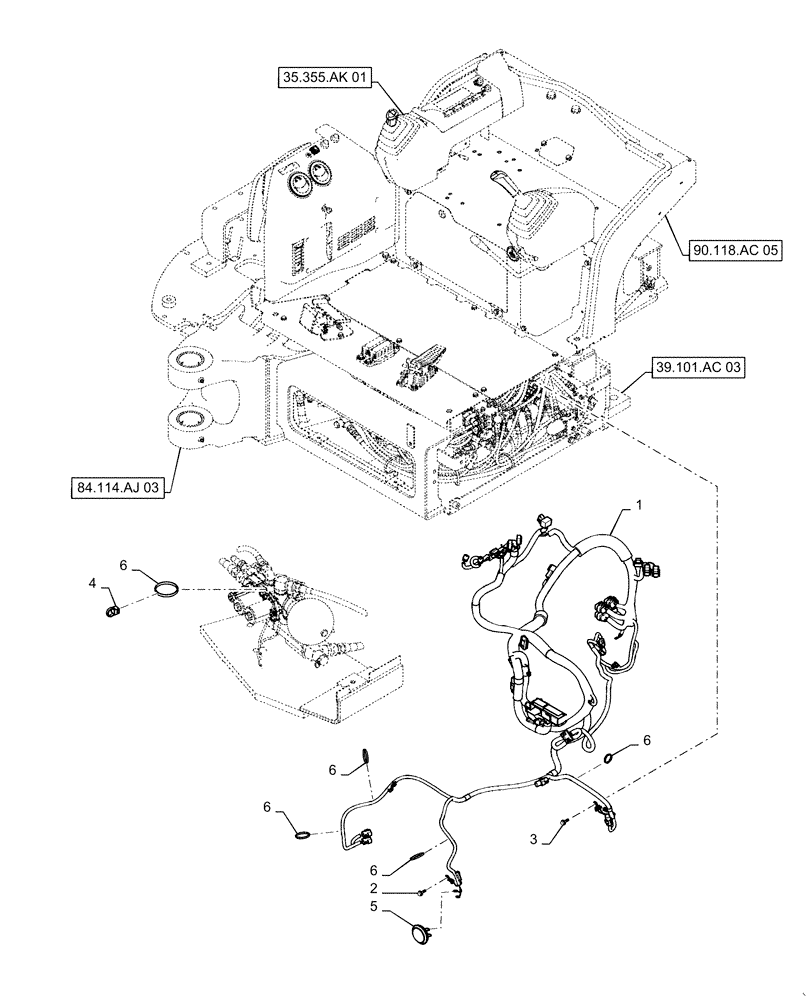 Схема запчастей Case CX55B - (55.510.AF[01]) - CAB MAIN WIRE HARNESS, HAND CONTROL PROPORTIONAL, FLOOR, WITH EXTRA NIBBLER AND BREAKER (55) - ELECTRICAL SYSTEMS