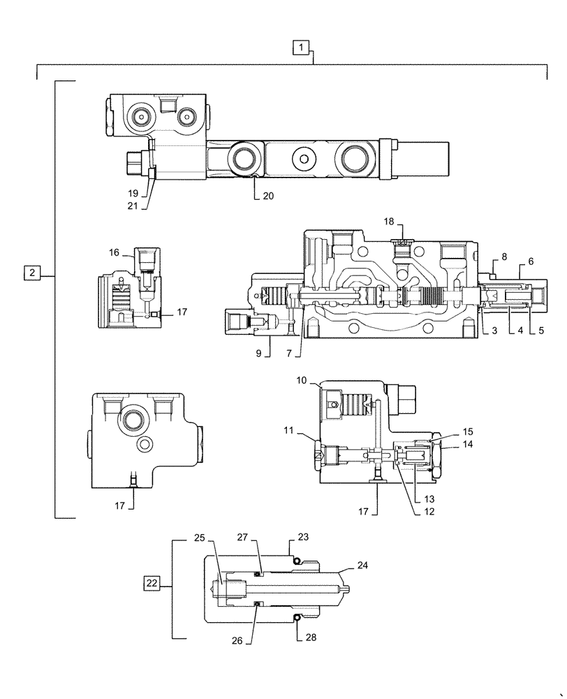 Схема запчастей Case CX55B - (35.310.AA[16]) - CONTROL VALVE SECTION, TRAVEL INDEPENDENCE, ANTIVOID (35) - HYDRAULIC SYSTEMS