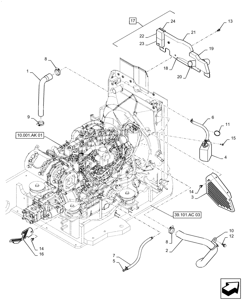 Схема запчастей Case CX55B - (10.400.AY[02]) - RADIATOR HOSES, WITHOUT AIR CONDITIONER (10) - ENGINE