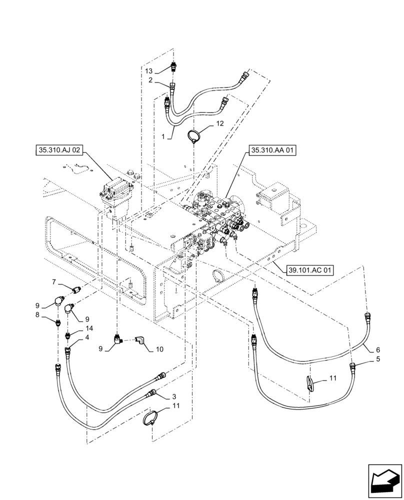 Схема запчастей Case CX55B - (35.310.AJ[01]) - CONTROL, LINES, PROPEL (35) - HYDRAULIC SYSTEMS