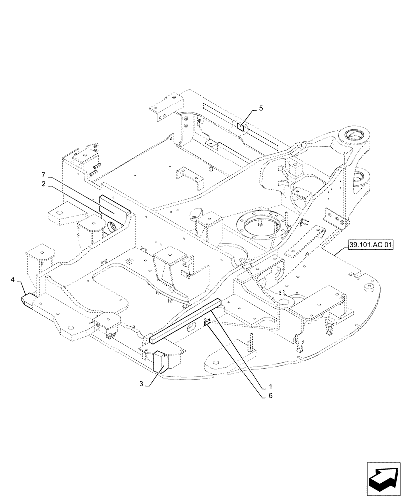 Схема запчастей Case CX55B - (39.101.AC[02]) - UPPER FRAME (39) - FRAMES AND BALLASTING