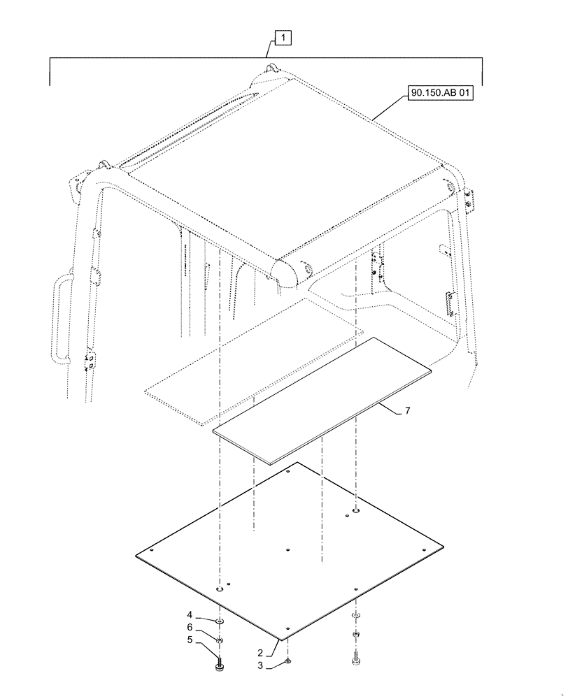 Схема запчастей Case CX55B - (90.150.AB[02]) - CAB ASSY (90) - PLATFORM, CAB, BODYWORK AND DECALS