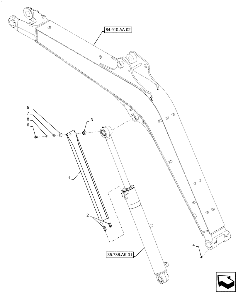 Схема запчастей Case CX55B - (84.910.AA[03]) - BOOM GROUP (84) - BOOMS, DIPPERS & BUCKETS