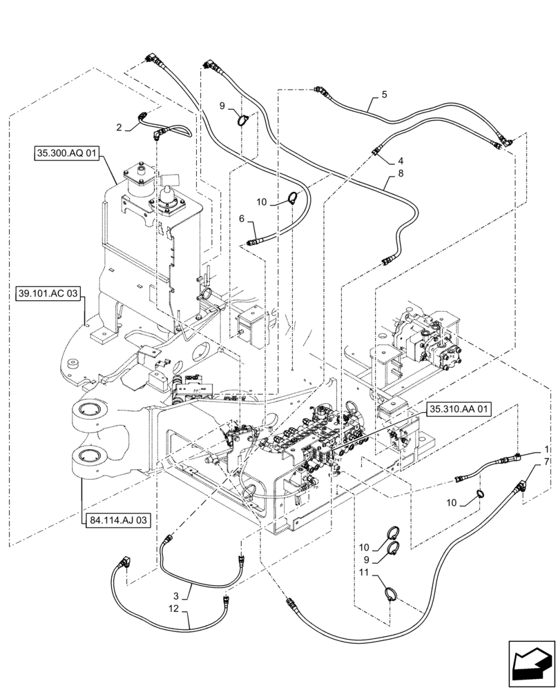 Схема запчастей Case CX55B - (35.322.AW[01]) - CONTROL, LINES, VALVE (35) - HYDRAULIC SYSTEMS