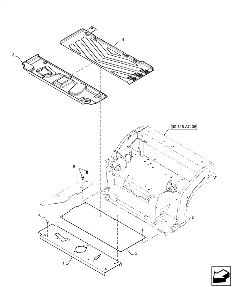 Схема запчастей Case CX55B - (90.118.CB[01]) - PLATE GROUP, FLOOR, CAB (90) - PLATFORM, CAB, BODYWORK AND DECALS