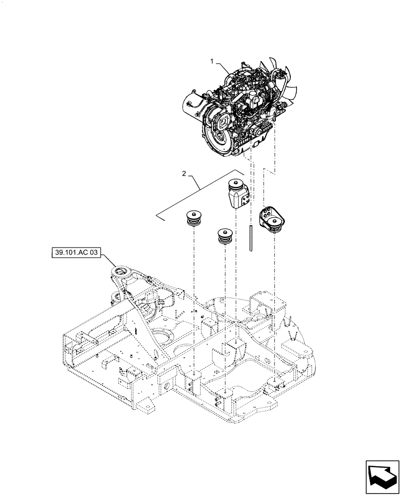 Схема запчастей Case CX55B - (10.001.AK[01]) - ENGINE MOUNTING, WITHOUT AIRCONDITIONER (10) - ENGINE