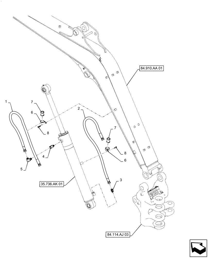 Схема запчастей Case CX55B - (35.736.AA[03]) - HYD. LINE, CYLINDER, BOOM (35) - HYDRAULIC SYSTEMS