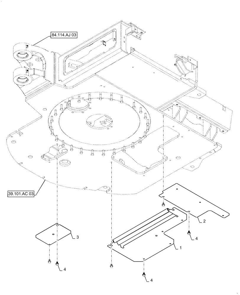 Схема запчастей Case CX55B - (39.100.AH[01]) - COVER ASSY UNDER (39) - FRAMES AND BALLASTING