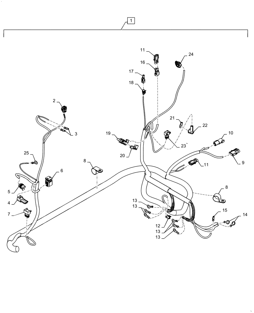 Схема запчастей Case 821F - (55.015.AB[03]) - ENGINE AND REAR CHASSIS HARNESS ASSEMBLY (55) - ELECTRICAL SYSTEMS