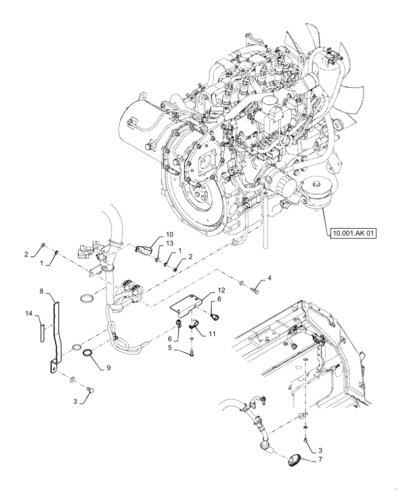 Схема запчастей Case CX55B - (55.201.AU[02]) - ENGINE STARTER CABLES, FLOOR (55) - ELECTRICAL SYSTEMS