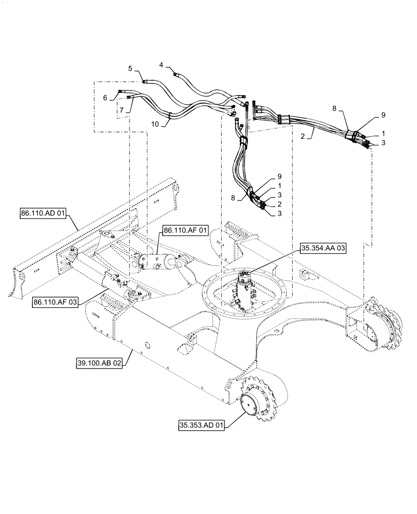 Схема запчастей Case CX55B - (35.322.AY[02]) - HYD LINES, LOW (ANGLE DOZER) (35) - HYDRAULIC SYSTEMS