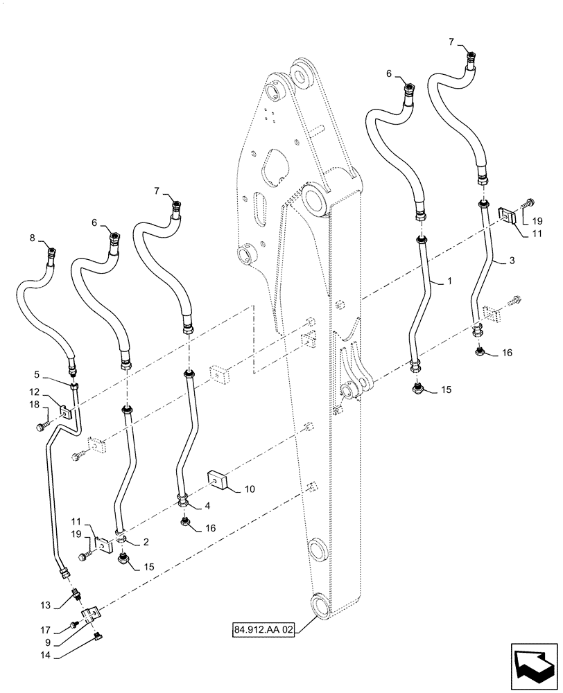 Схема запчастей Case CX55B - (35.737.AE[03]) - HYD. LINE, ARM 1.685M, NIBBLER & BREAKER & ROTARY (35) - HYDRAULIC SYSTEMS