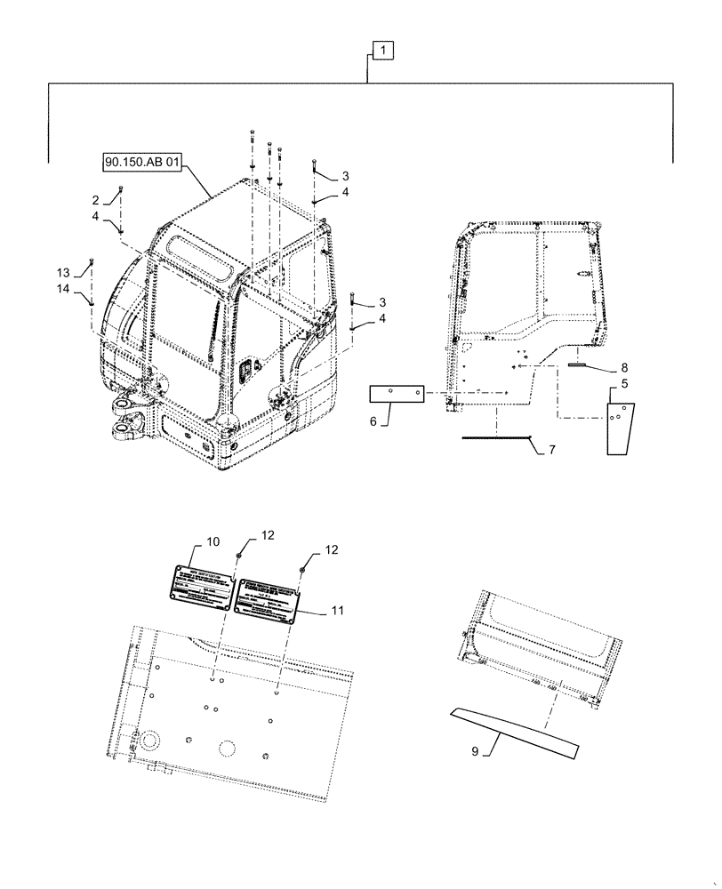 Схема запчастей Case CX55B - (90.150.AB[07]) - CAB, MOUNTING (90) - PLATFORM, CAB, BODYWORK AND DECALS