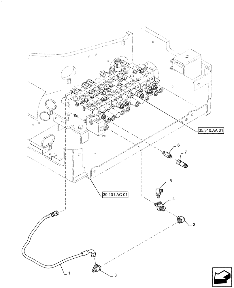 Схема запчастей Case CX55B - (35.100.AB[05]) - CONTROL, LINES, MAIN, NIBBLER & BREAKER OR ROTARY, CAB (35) - HYDRAULIC SYSTEMS